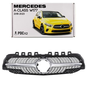 MERCEDES A-CLASS W177 2018-2023 Z KAMERĄ GRILL DIAMOND SREBRNY