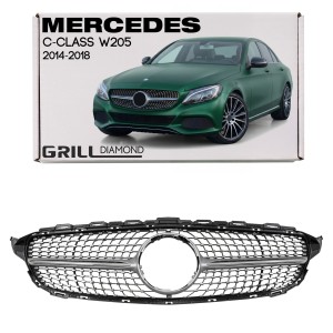 MERCEDES C-CLASS W205 2014-2018 PRZED FACELIFTINGIEM GRILL DIAMOND SREBRNY