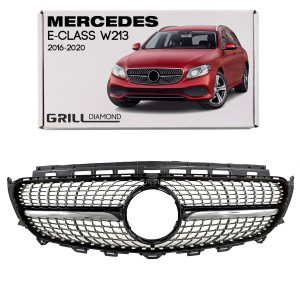 MERCEDES E-CLASS W213 2016-2020 PRZED FACELIFTINGIEM GRILL DIAMOND CZARNY Z KAMERĄ