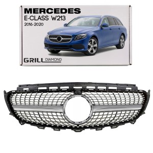 MERCEDES E-CLASS W213 2016-2020 PRZED FACELIFTINGIEM GRILL DIAMOND SREBRNY Z KAMERĄ