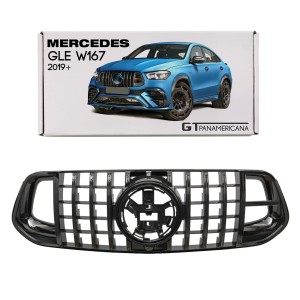 MERCEDES GLE W167 2019+ GRILL PANAMERICANA GT BRABUS STYLE CZARNY Z KAMERĄ