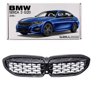 BMW SERIA 3 G20 2018+ TUNINGOWY GRILL PRZEDNI DIAMOND CZARNY ATRAPA NERKI WERSJA Z KAMERĄ