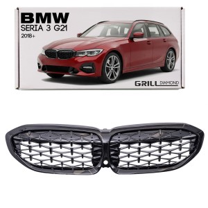BMW SERIA 3 G21 2018+ TUNINGOWY GRILL PRZEDNI DIAMOND CZARNY ATRAPA NERKI WERSJA Z KAMERĄ