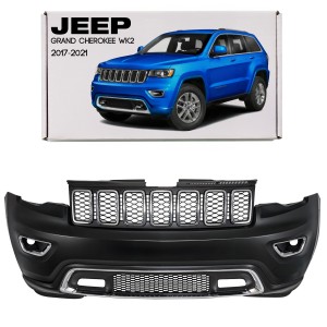 JEEP GRAND CHEROKEE IV WK2 2017-2021 PO DRUGIM FACELIFTINGU CHROMOWANY KOMPLETNY ZDERZAK PRZEDNI BEZ PDC BEZ SPRYSKIWACZY Z CHROMOWANYM GRILLEM 6EB83TZZAA