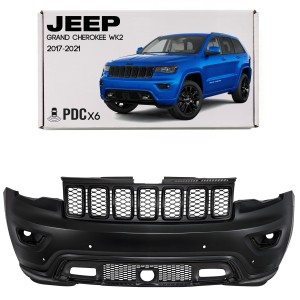 JEEP GRAND CHEROKEE IV WK2 2017-2021 PO DRUGIM FACELIFTINGU KOMPLETNY ZDERZAK PRZEDNI Z PDC BEZ SPRYSKIWACZY Z CZARNYM GRILLEM 68333498AA