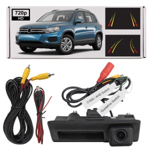 VW TIGUAN I 5N 2012-2017 PO LIFTINGU KAMERA COFANIA FULL HD DYNAMICZNE LINIE ZINTEGROWANA Z KLAMKĄ KLAPY TYLNEJ