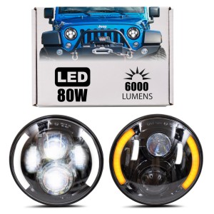 JEEP WRANGLER JK 2007-2018 LAMPY LEDOWE PRZEDNIE 7'' MODEL CALIFORNIA 80W 6000 LUMENÓW