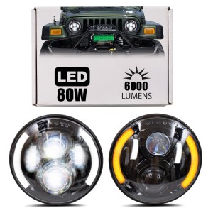 JEEP WRANGLER TJ 1997-2007 LAMPY LEDOWE PRZEDNIE 7'' MODEL CALIFORNIA 80W 6000 LUMENÓW
