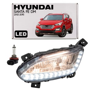 HYUNDAI SANTA FE III DM 2012-2015 PRZED FACELIFTINGIEM LAMPA PRZECIWMGIELNA + LAMPA DRL LED DO JAZDY DZIENNEJ LEWA 92201A1010