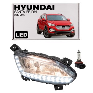 HYUNDAI SANTA FE III DM 2012-2015 PRZED FACELIFTINGIEM LAMPA PRZECIWMGIELNA + LAMPA DRL LED DO JAZDY DZIENNEJ PRAWA 92202A1010
