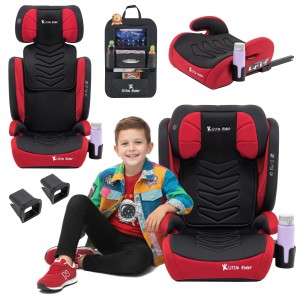 FOTELIK SAMOCHODOWY MODEL MARCO CZARNO-CZERWONY PIKOWANY R129 100-150 CM ISOFIX + GRATIS