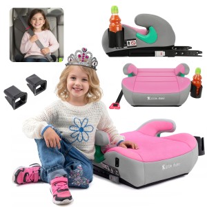 FOTELIK SAMOCHODOWY PODKŁADKA SIEDZISKO Z ISOFIX SZARO-RÓŻOWY R129 125-150 CM