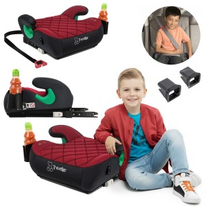 FOTELIK SAMOCHODOWY PODKŁADKA SIEDZISKO Z ISOFIX BORDOWO-CZARNY PIKOWANY R129 125-150 CM
