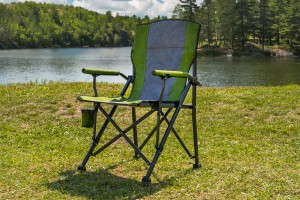 SKŁADANE KRZESŁO TURYSTYCZNE Z OPARCIEM SZARO-ZIELONE